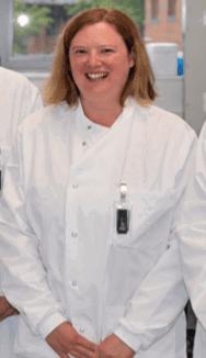 Clare Box in the Gifford Bioscience laboratory